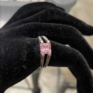 Source Unknown Pink Square Gemstone Silver Ring